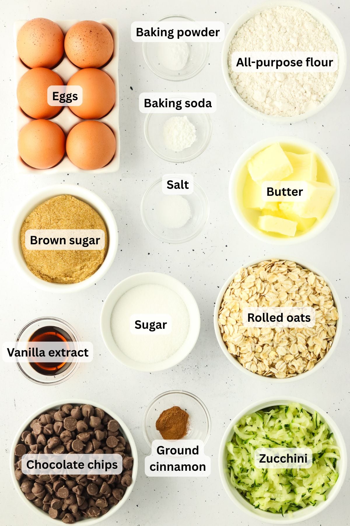 Ingredients to make zucchini cookies on a table.