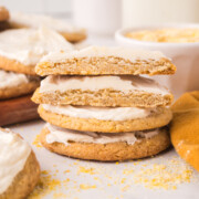 Cornbread cookies stacked on top of one another.