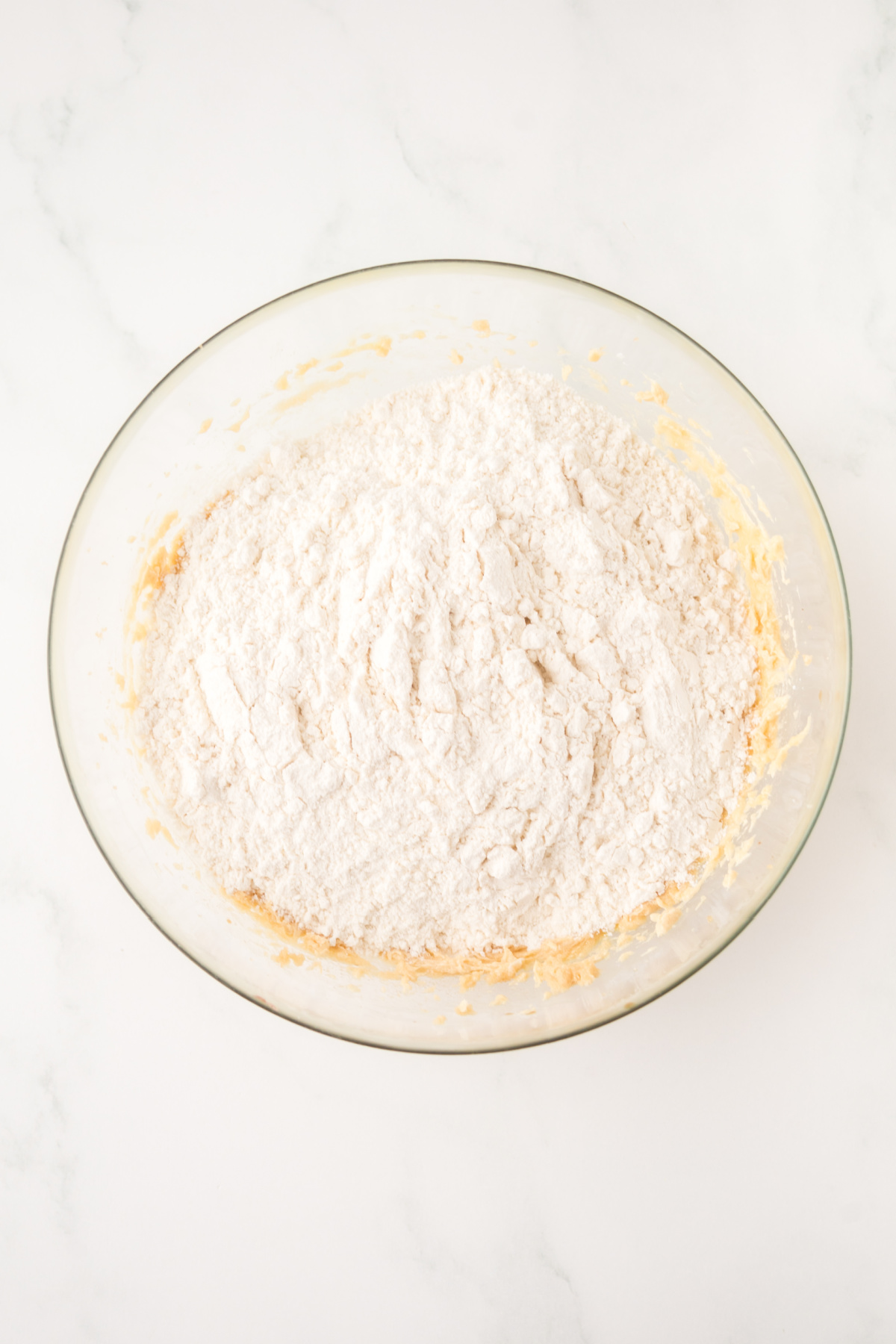 Dry ingredients mixed into the wet.