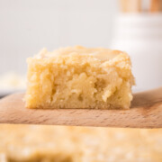 A slice of white chocolate brownies.