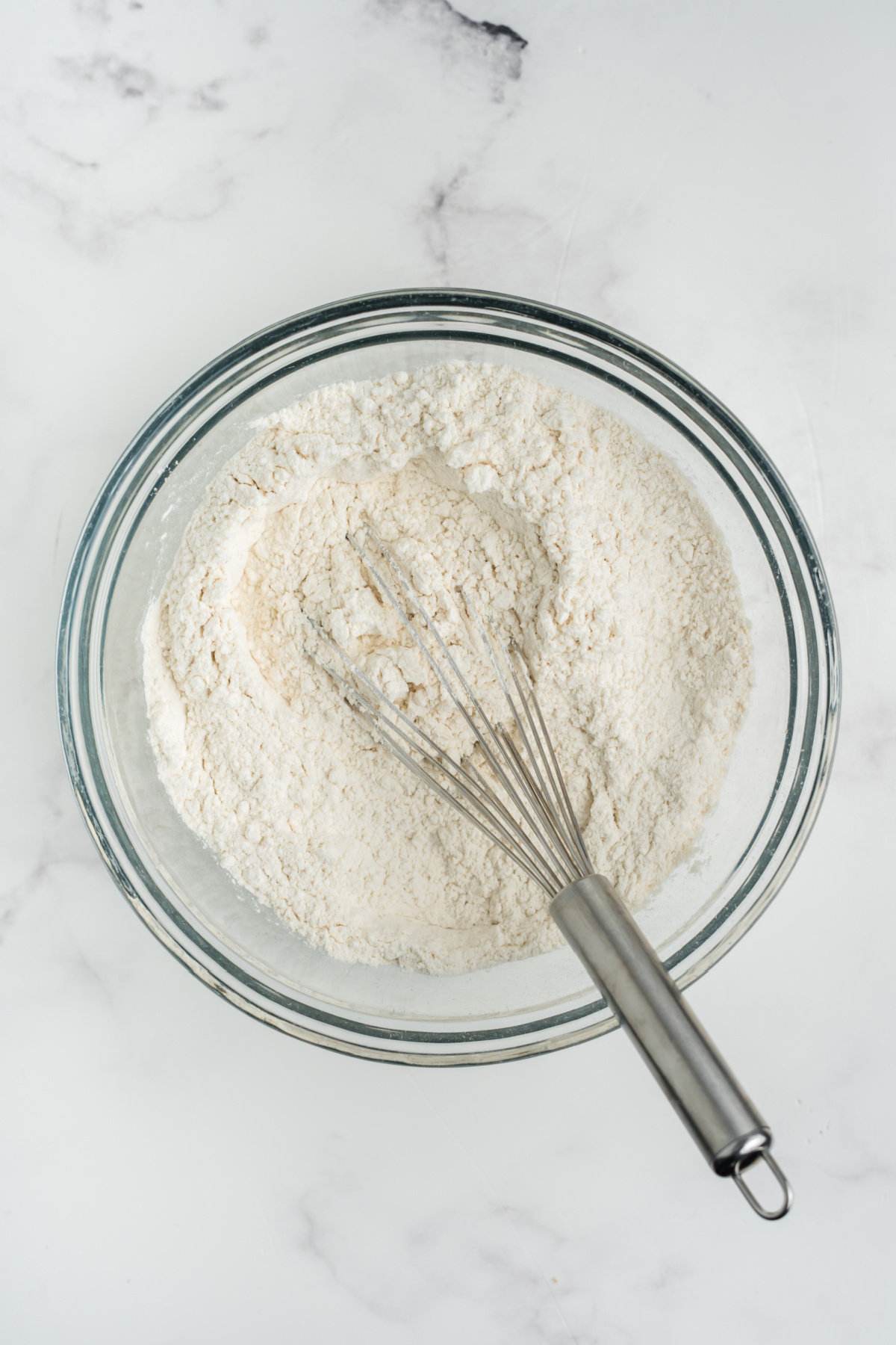 Dry ingredients mixed in a separate bowl.