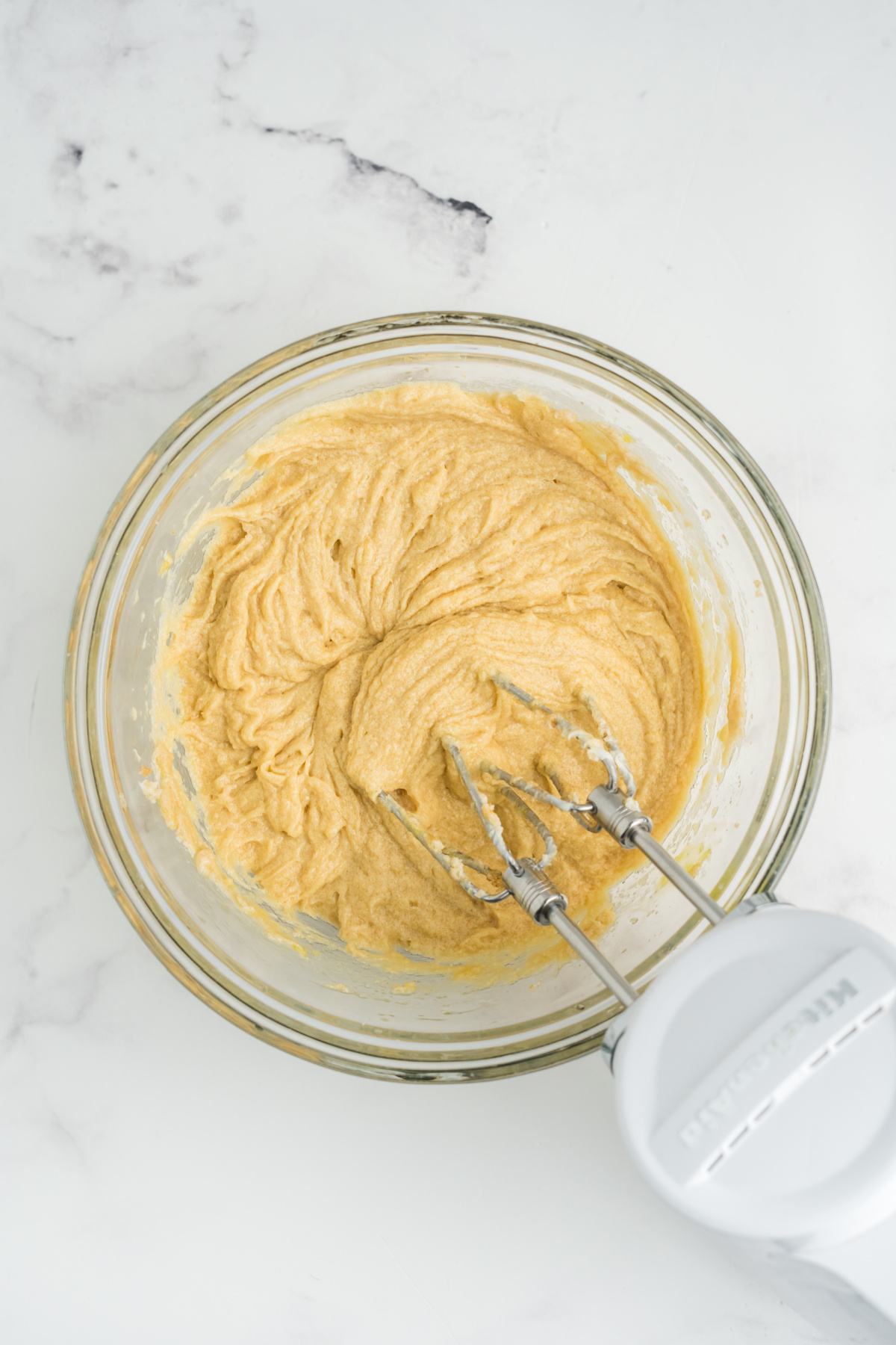 Dry ingredients combined into the wet ingredients.