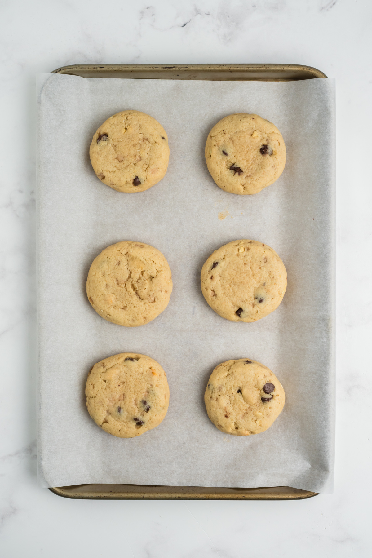 Cookies baked on a cookie sheet.