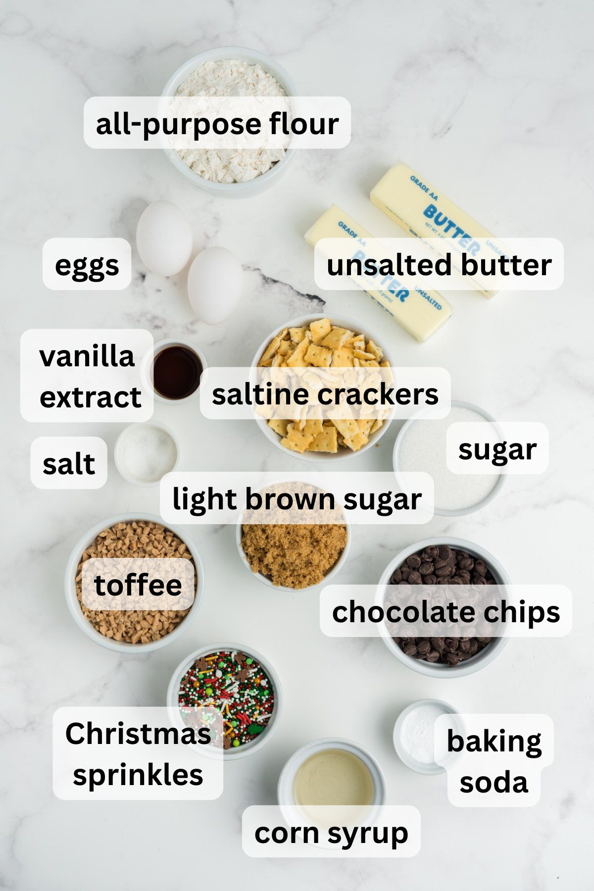 Ingredients to make these cookies in bowls on a table.