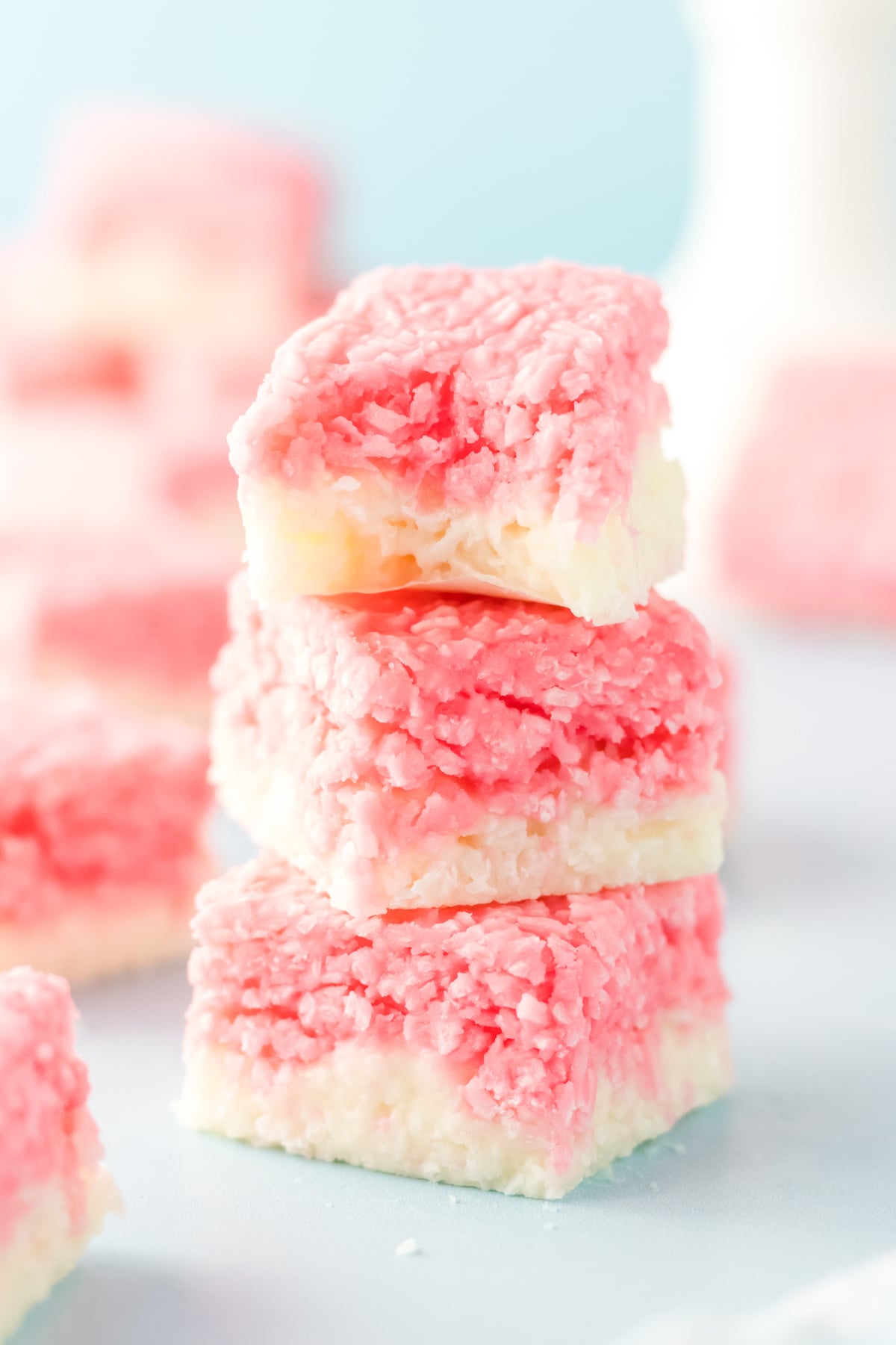 Candy stacked with a piece bitten off the top one.