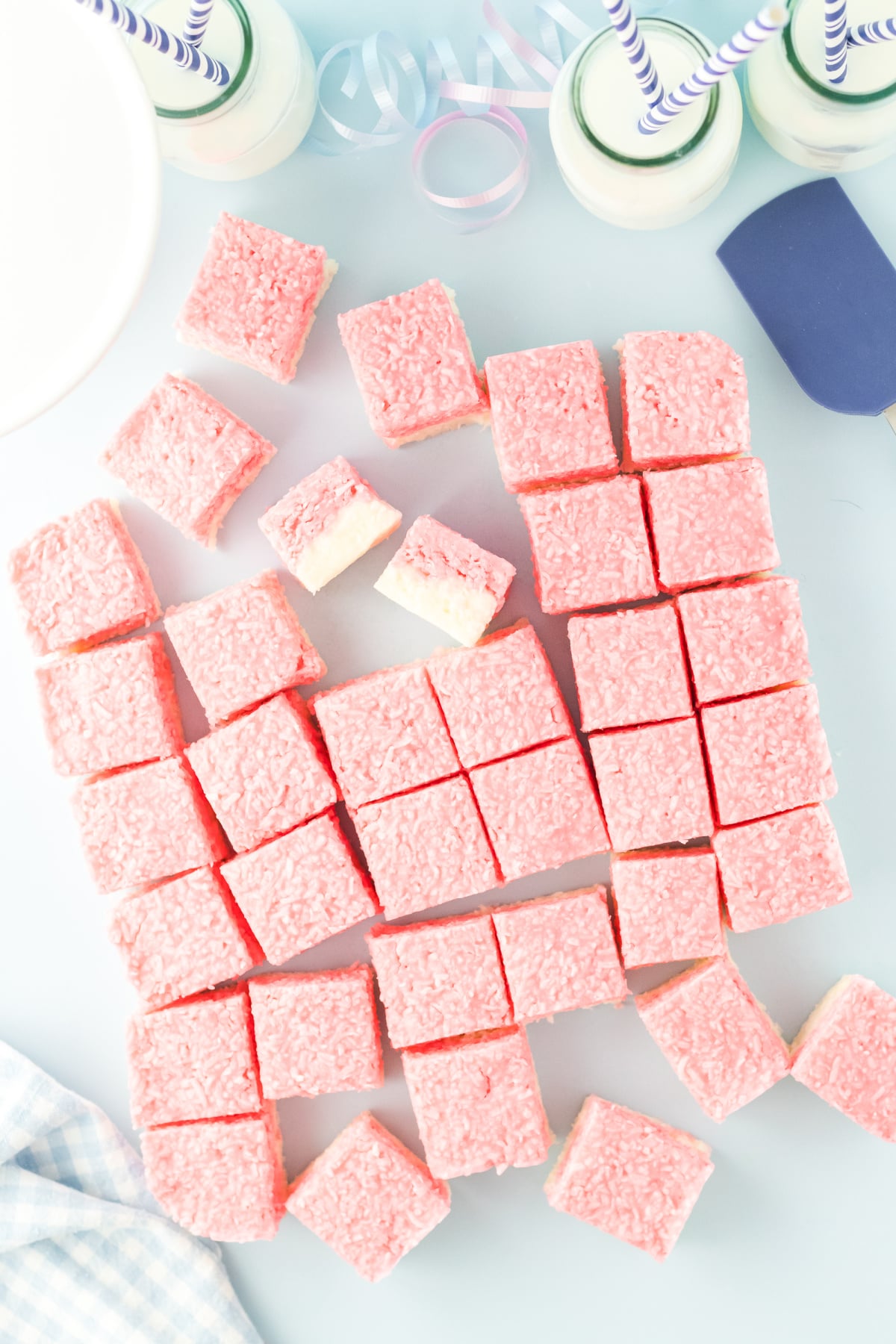 Chilled candy cut into squares. 