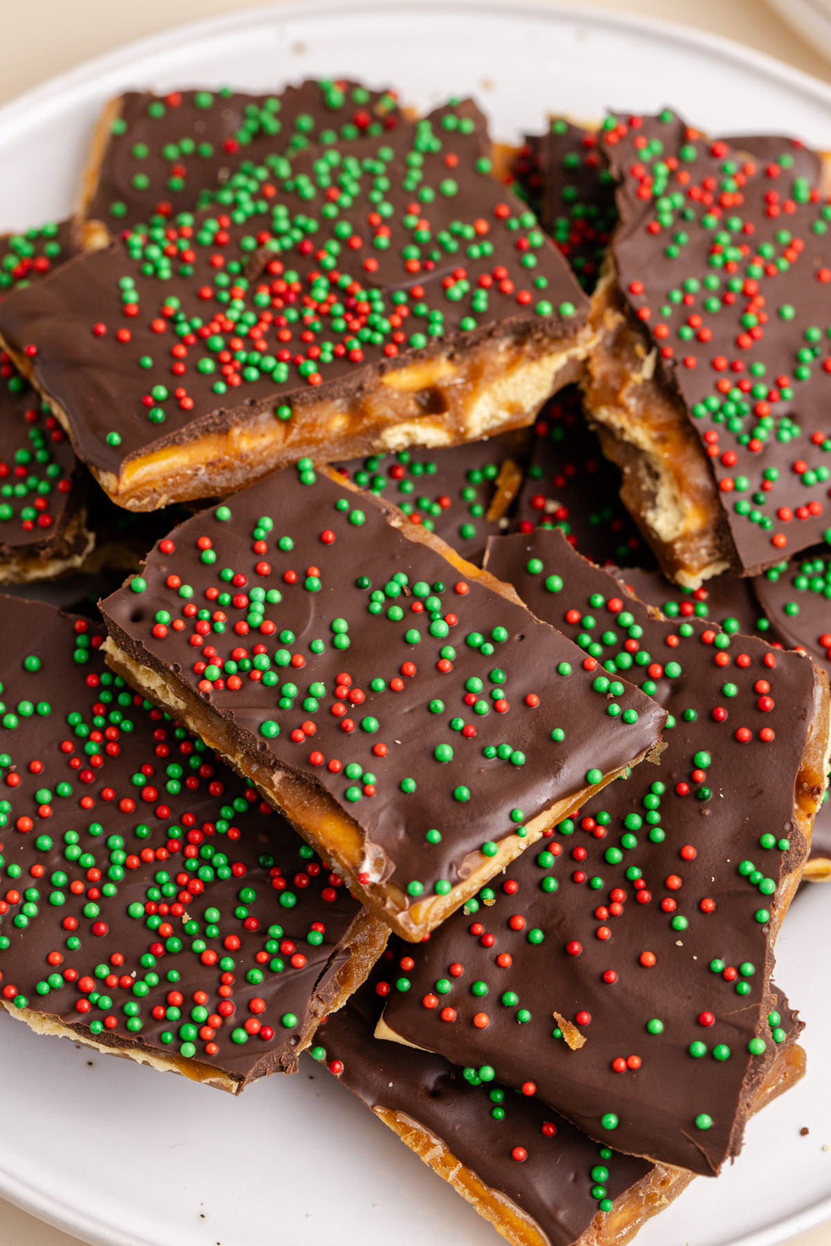 A pile of Christmas crack on a plate