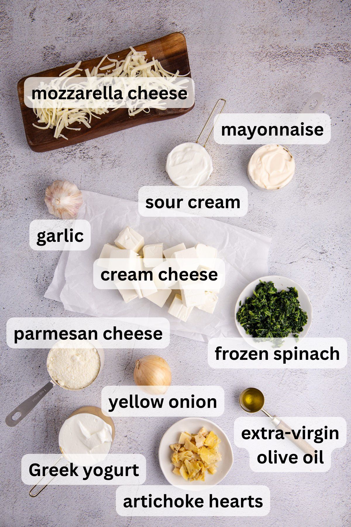 Ingredients to make this dip on a table.