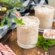 Peppermint white russian in a glass.