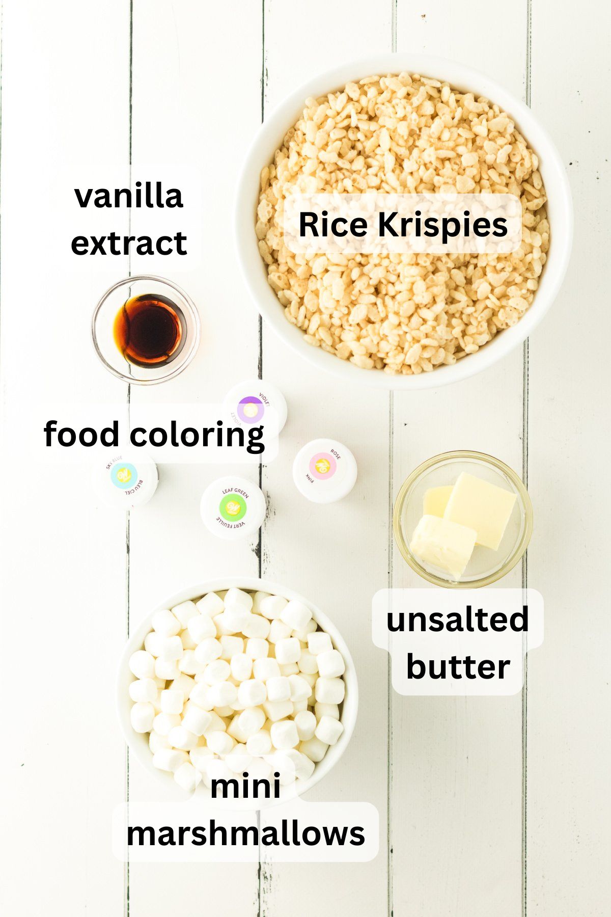 Ingredients to make these rice krispie treats on a table.