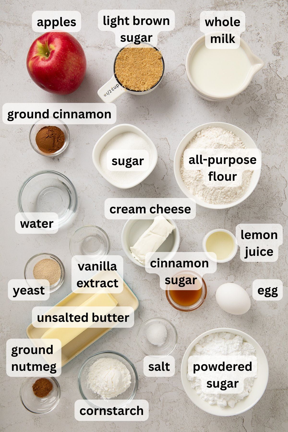 Ingredients to make these bites in bowls on a table.