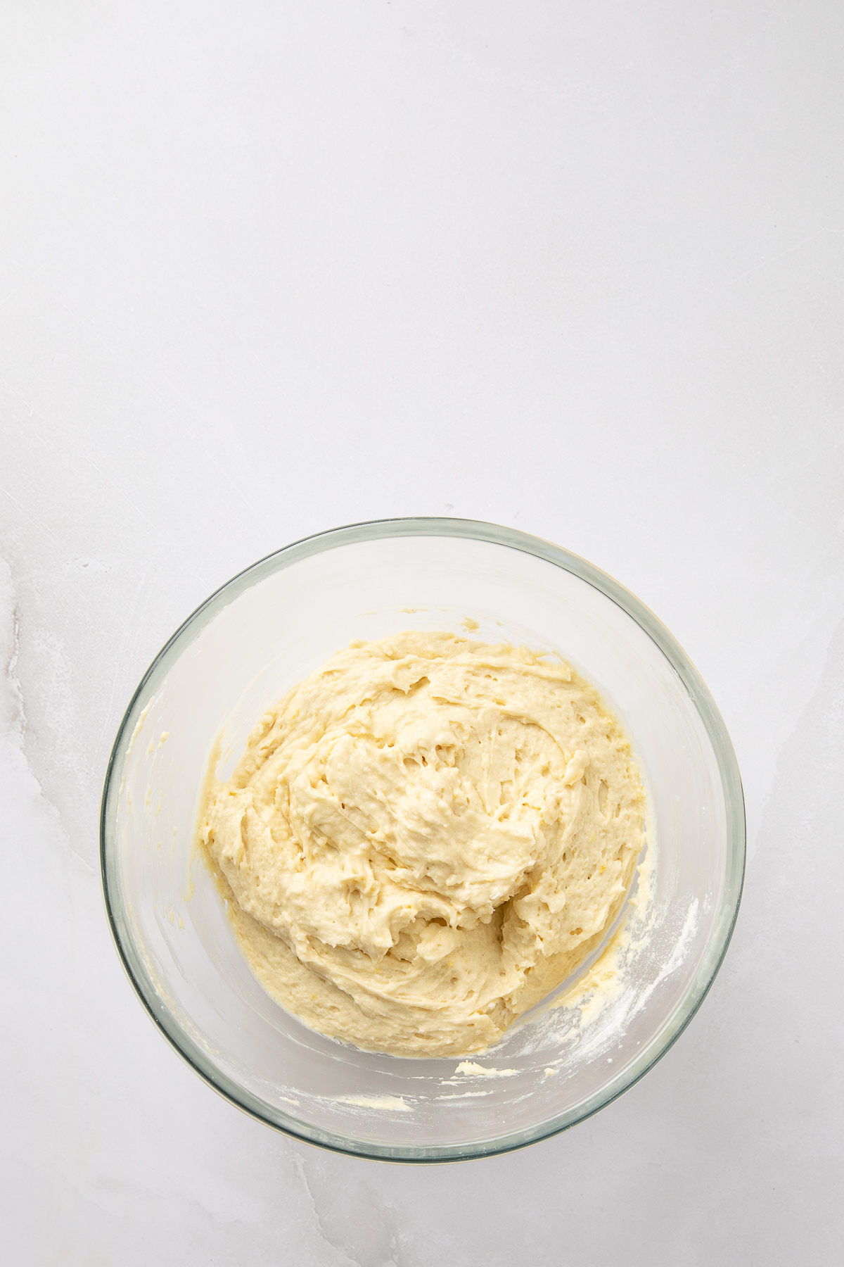 Dry ingredients mixture and milk combined to make a batter.