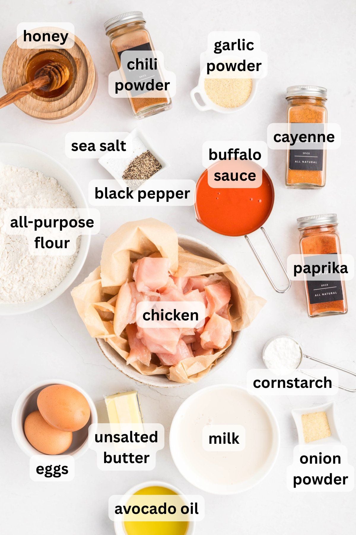 Ingredients to make these boneless chicken wings on a table.