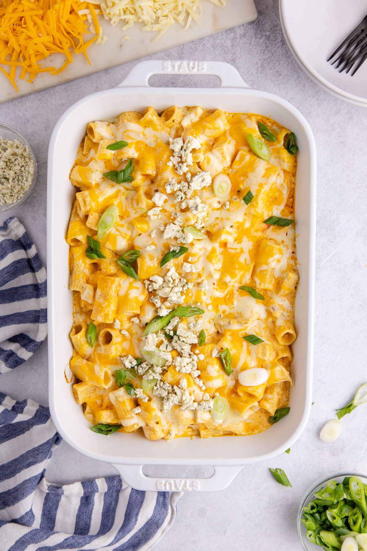 The casserole baked and onions sprinkled as a garnish.
