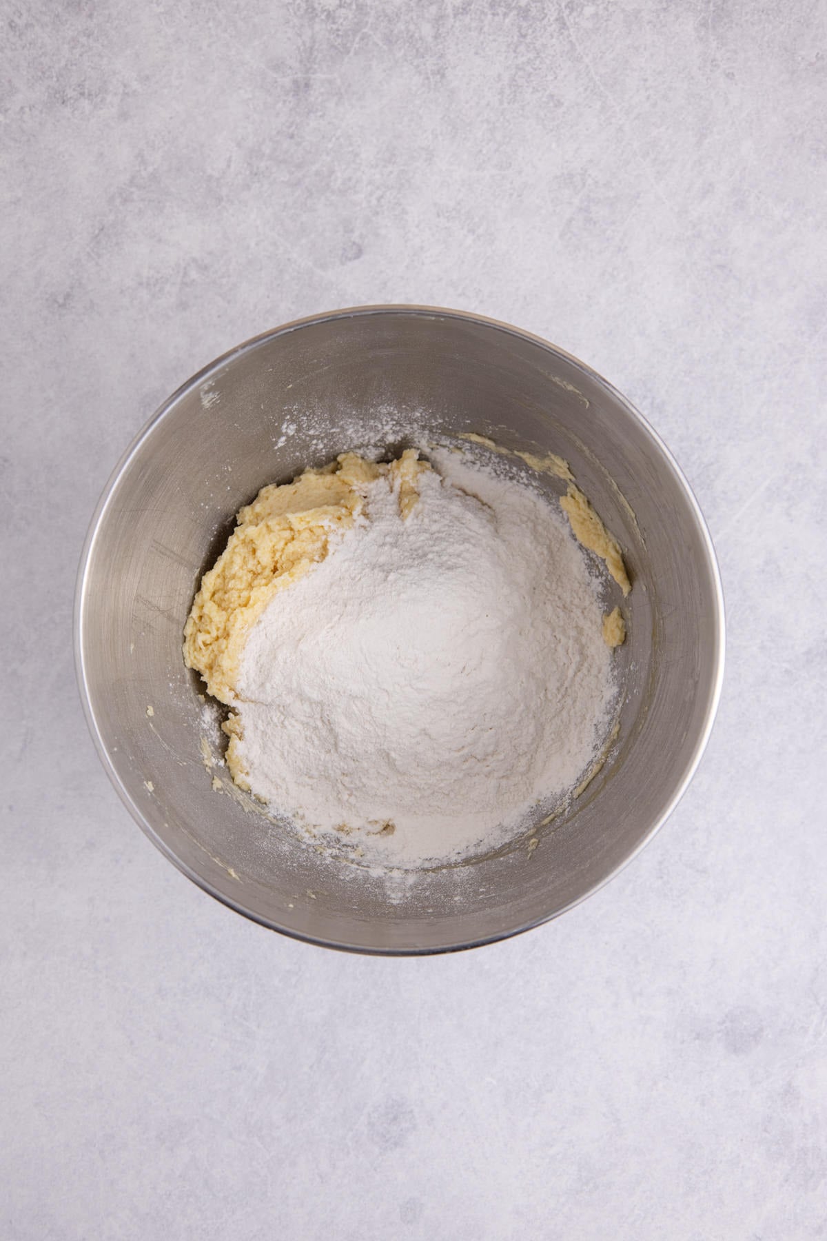 Dry ingredients added to the wet ingredients.