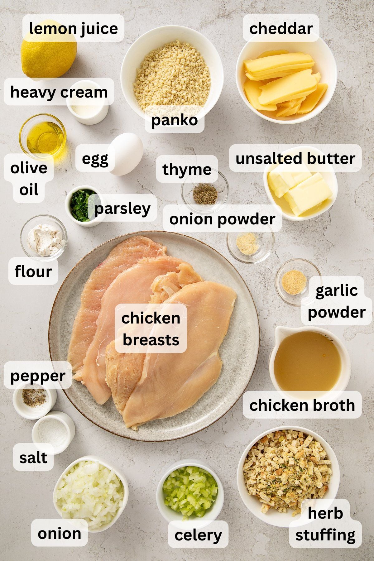 Ingredients to make this chicken on a table.