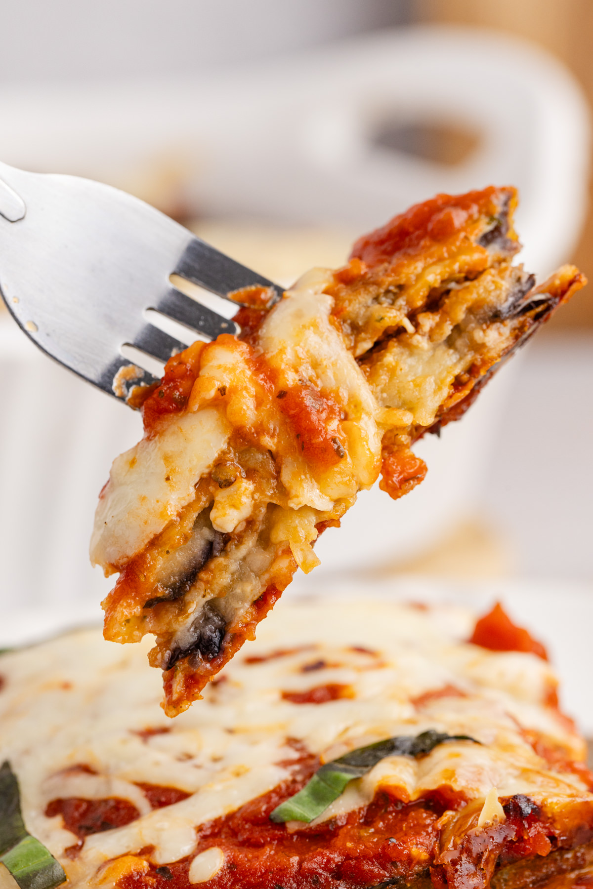 Some casserole on a fork. 