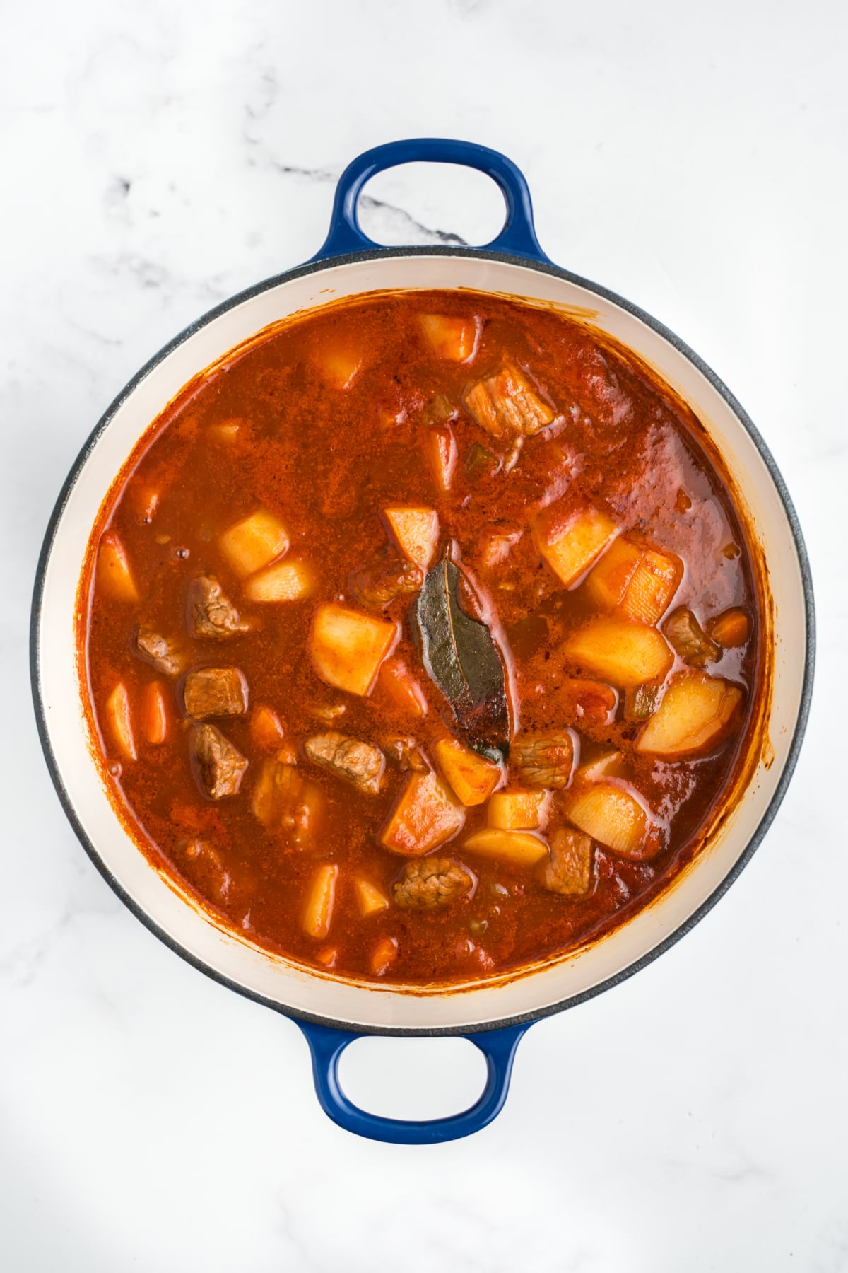 Hawaiian beef stew cooking in the pot.