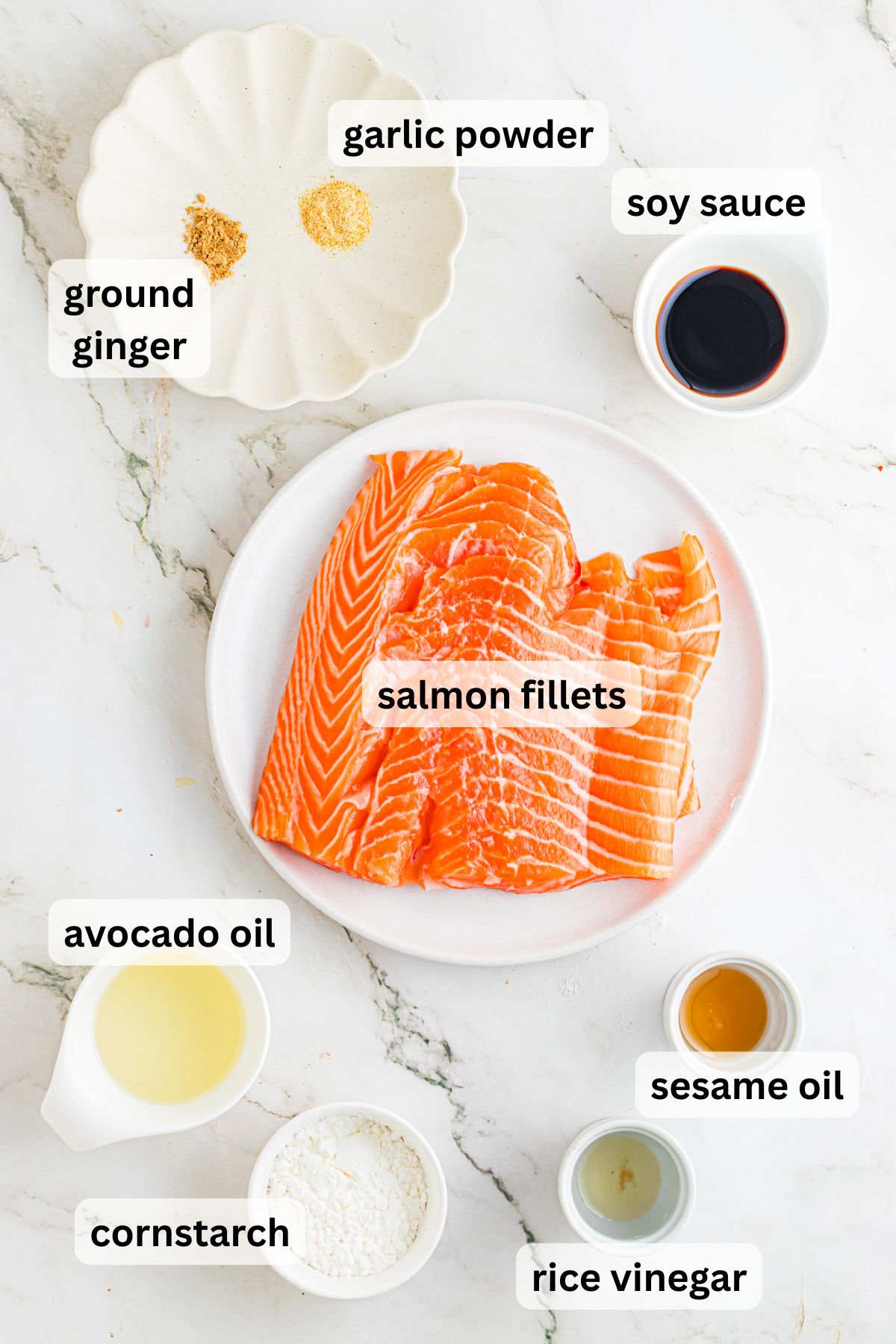 Ingredients to make crispy salmon bites no breading on a table.
