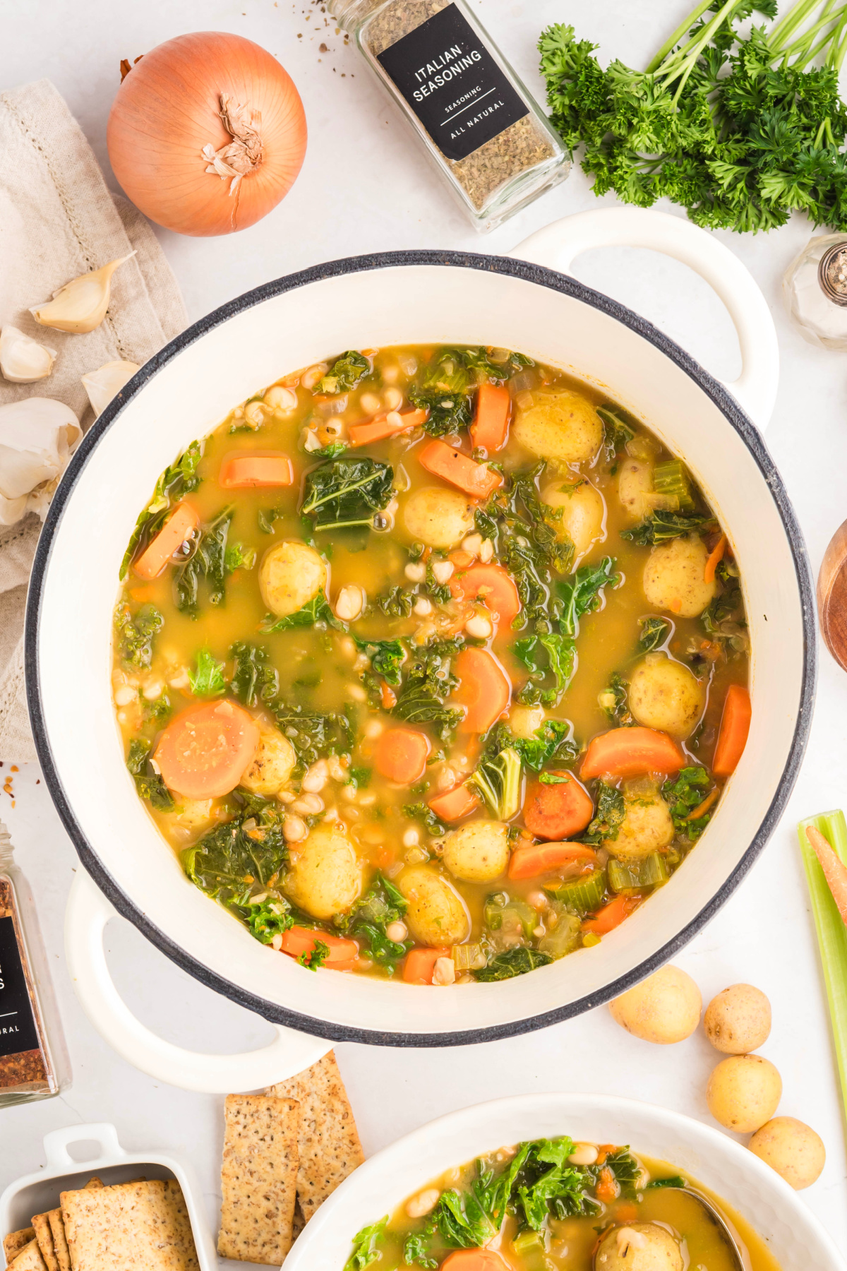 Soup cooking in the pot.