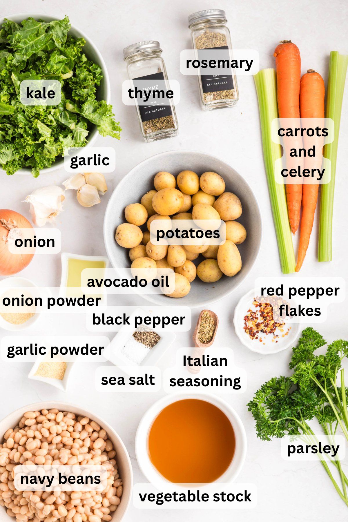 Ingredients to make this soup on a table.