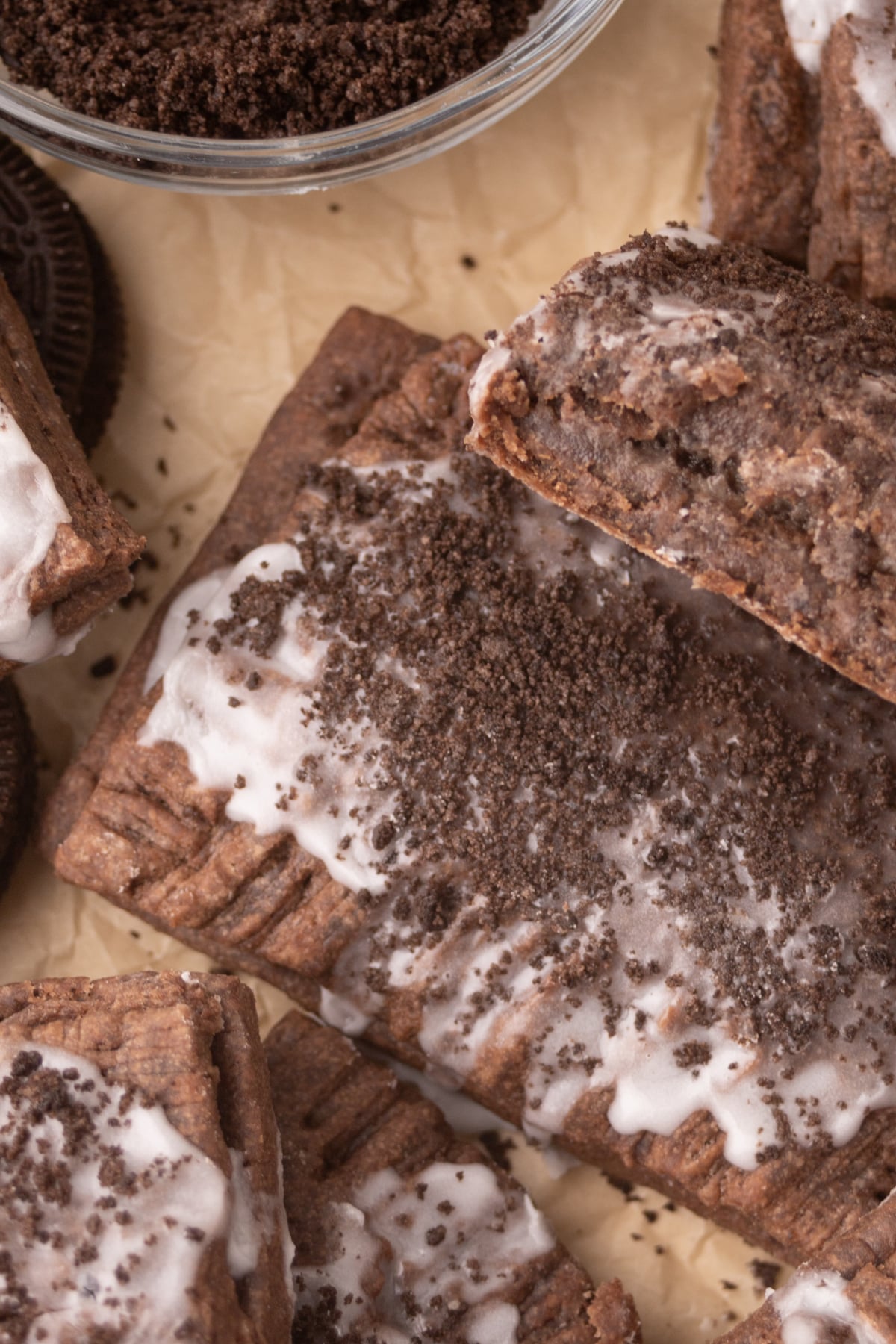 A few pop-tarts on parchment.