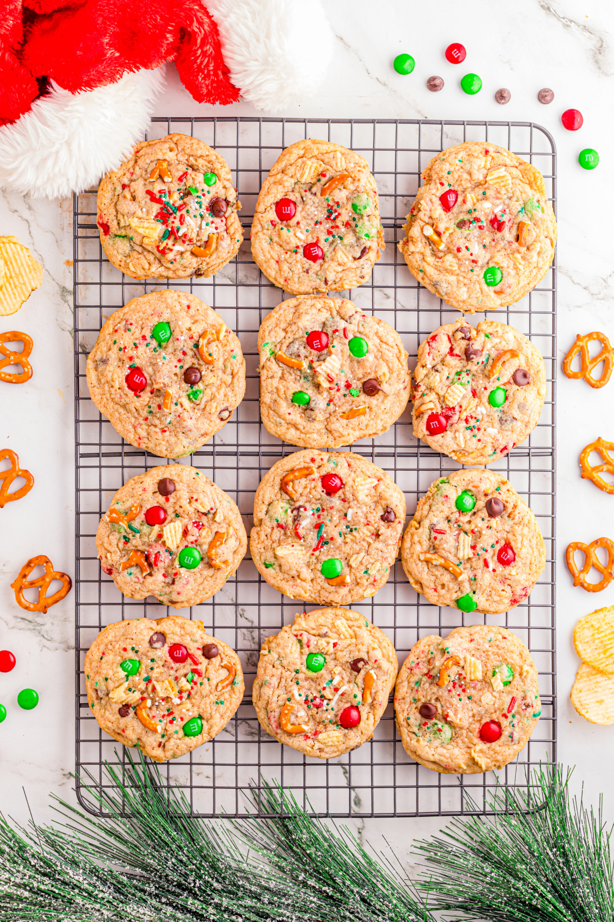 Cookies cooling on a cooling rack. 