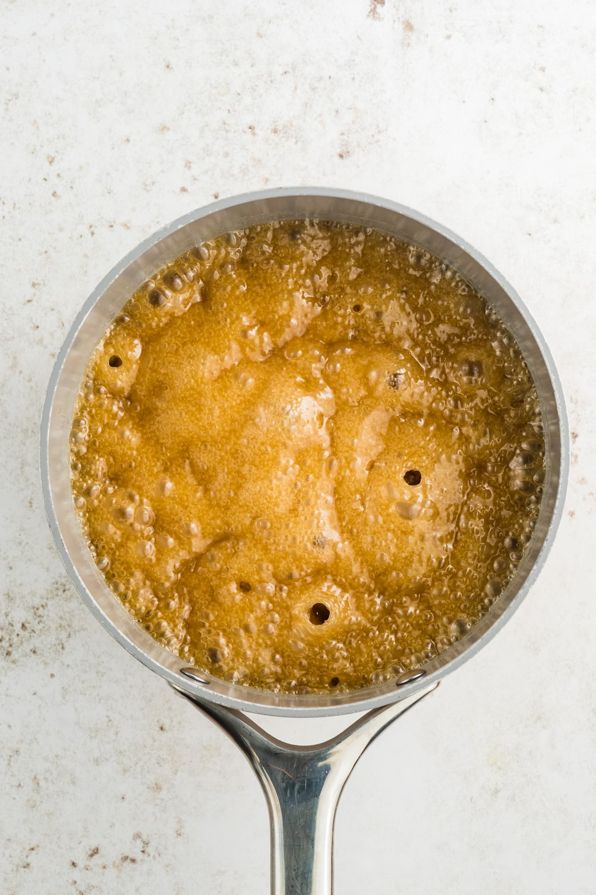 The mixture simmering in a saucepan.