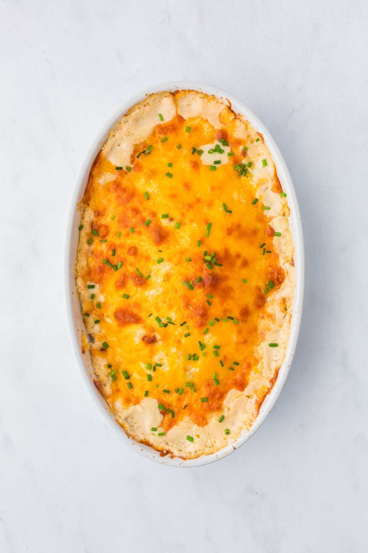 The dip baked and cooling.