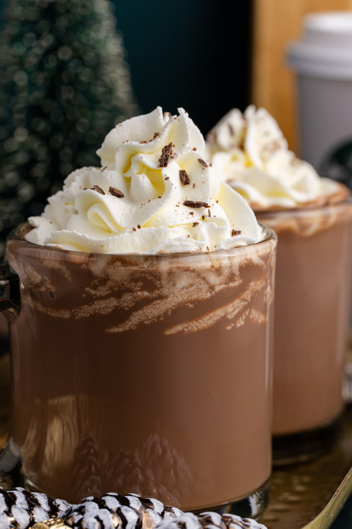 Hot chocolate with whipped cream on top.