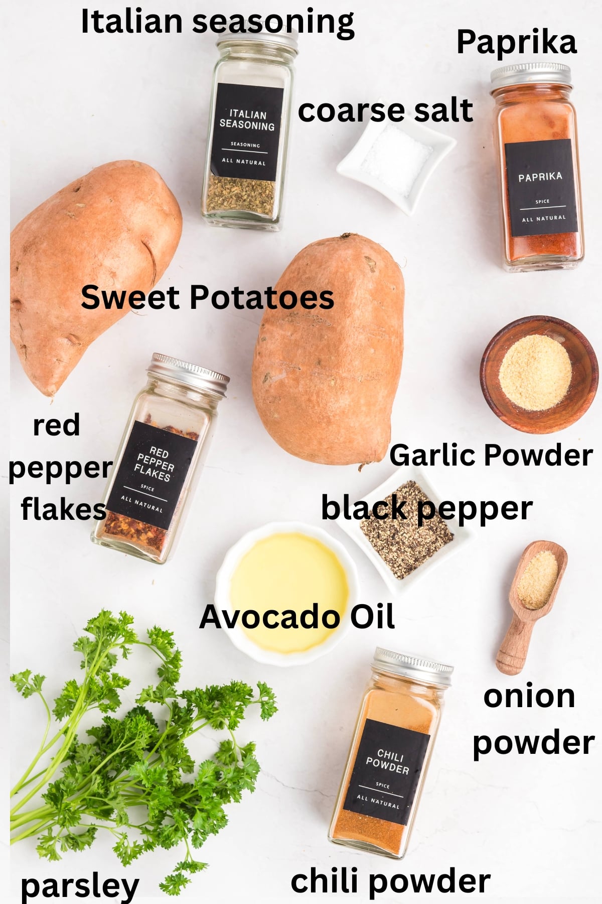 Ingredients to make these fries on a table.