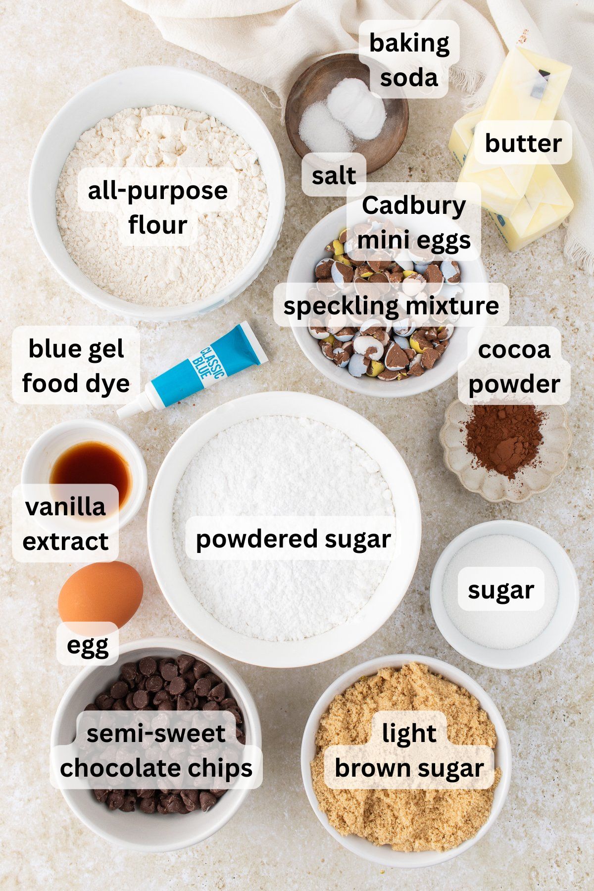 Ingredients to make these Easter cookie bars.