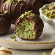 Dubai chocolate truffles on a plate.