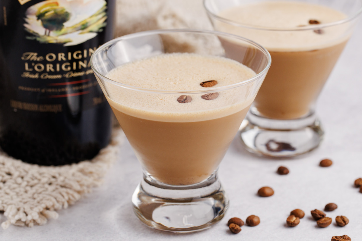 A Bailey&rsquo;s Espresso Martini on a counter.