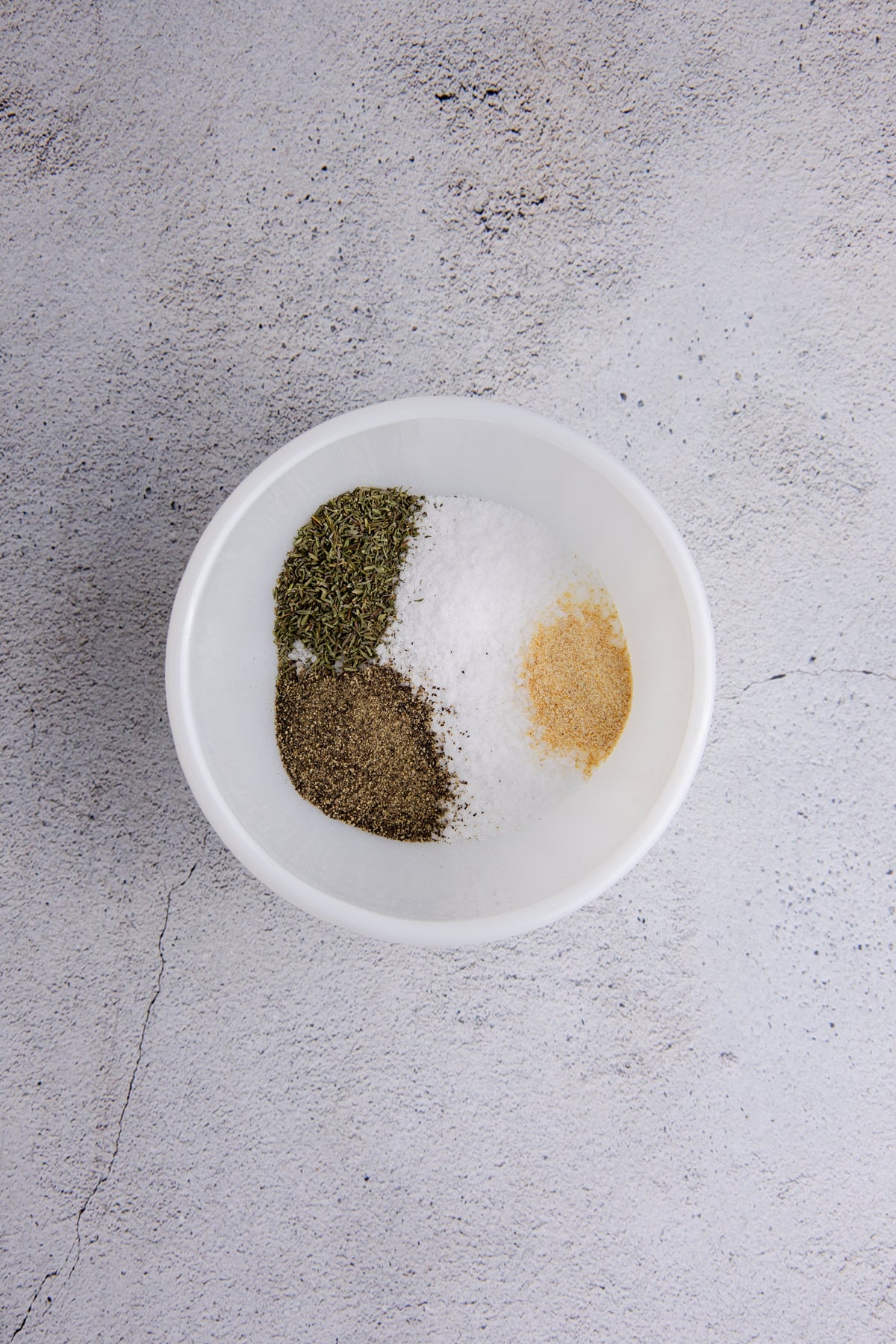 All the spices in a bowl.