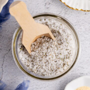 Prime rib rub in a glass container.