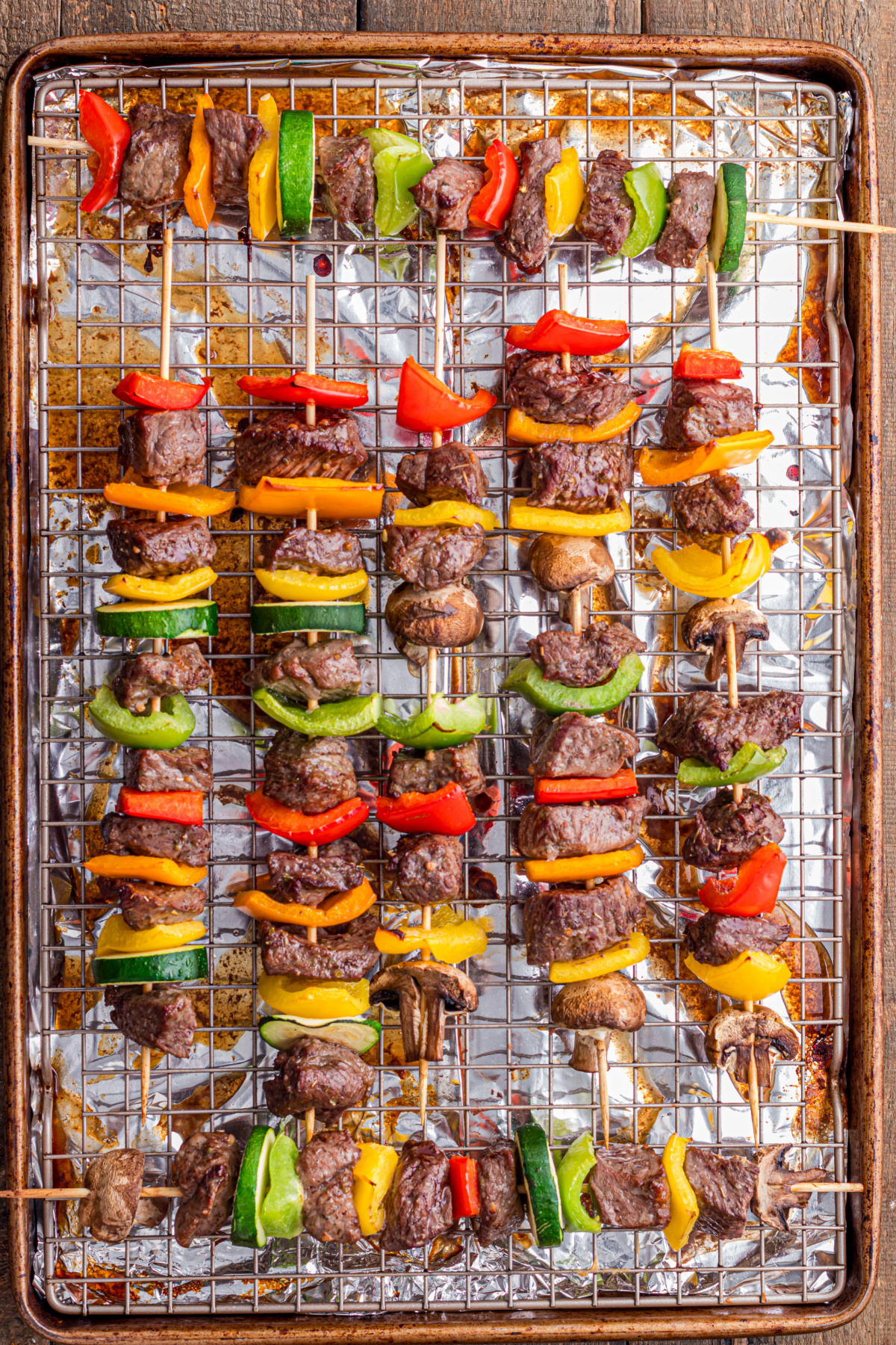 Beef kabobs cooked in the oven.