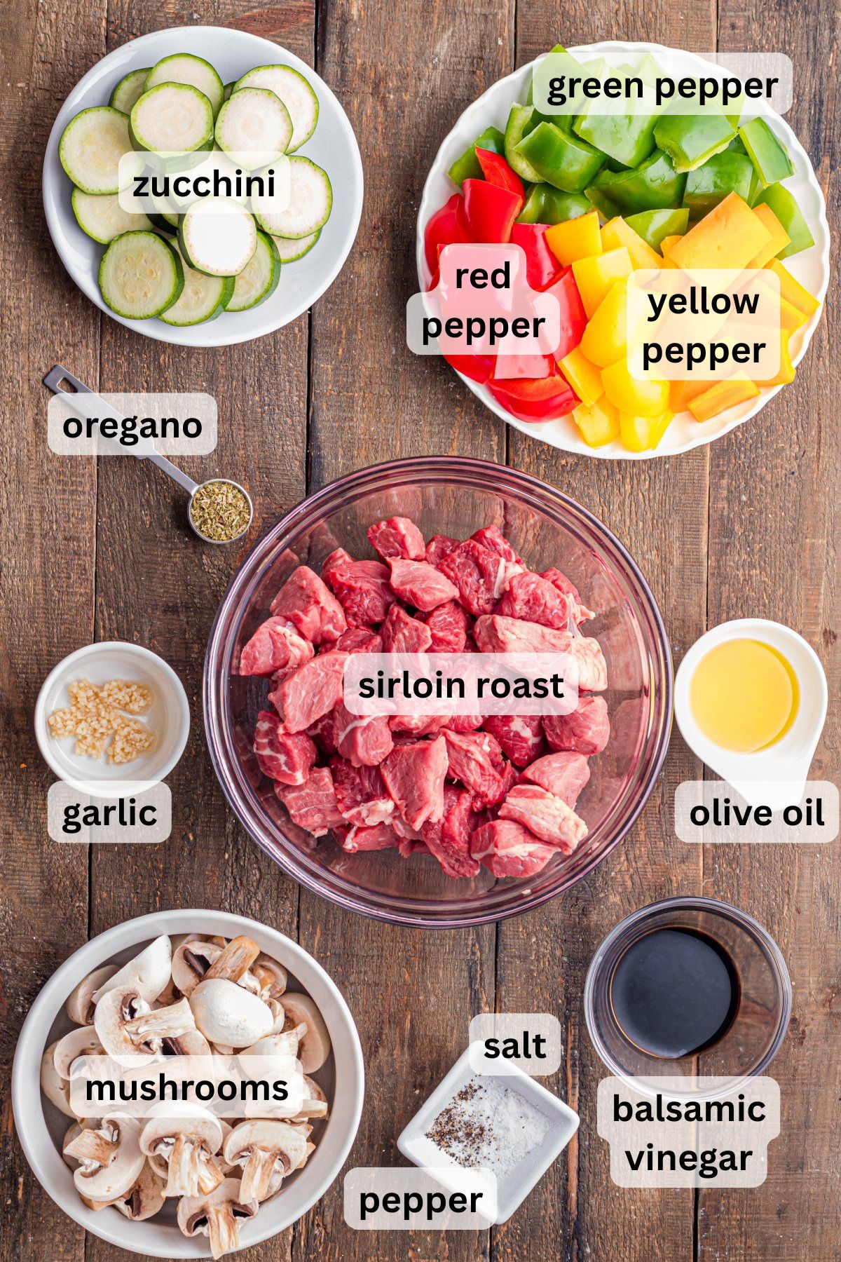 Ingredients to make these beef kababs in the oven.