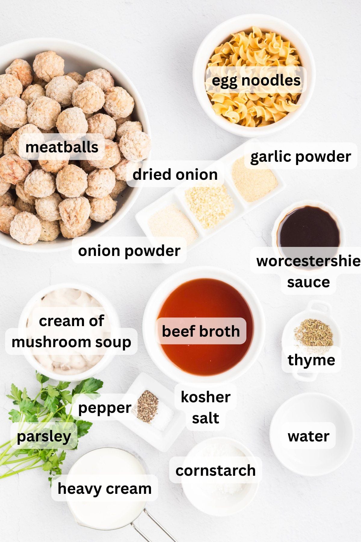 Ingredients to make Swedish meatballs in the slow cooker on a table.