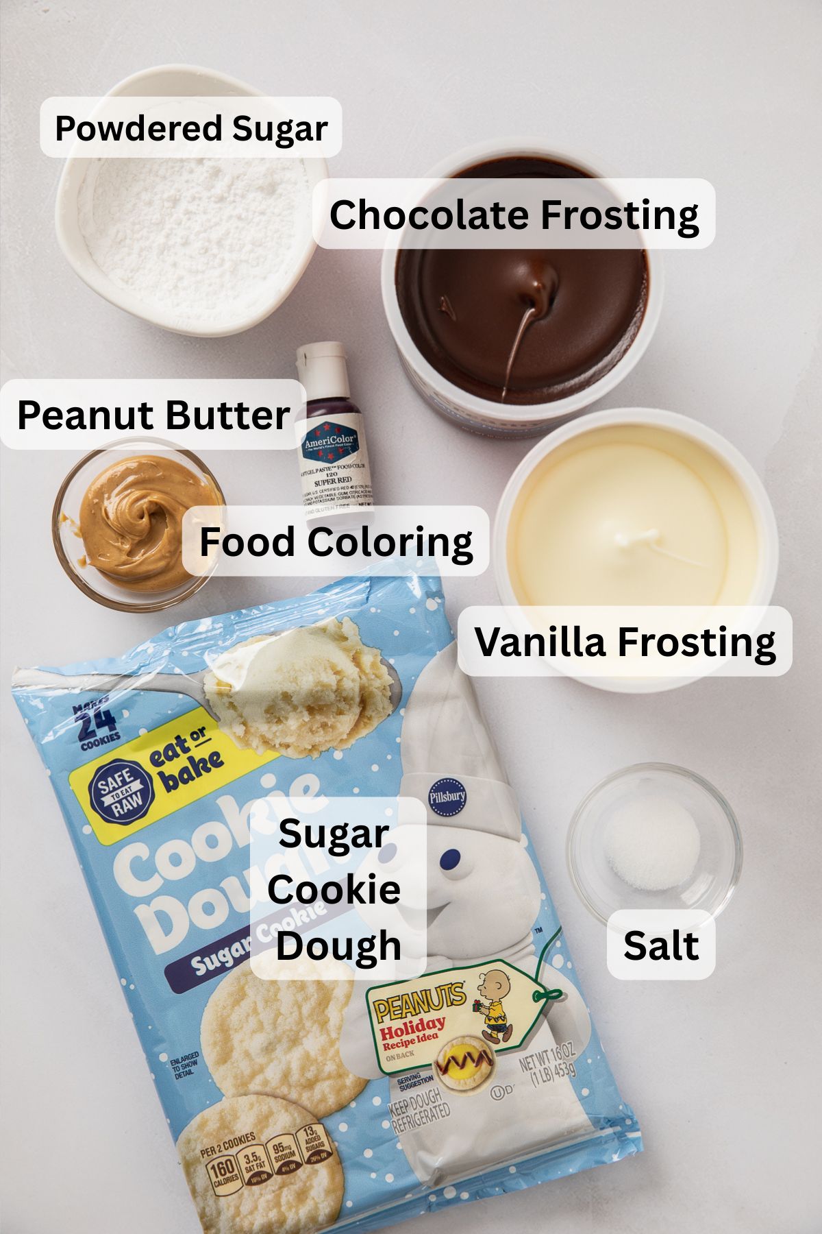 Ingredients for making Valentine's Day sugar cookies.
