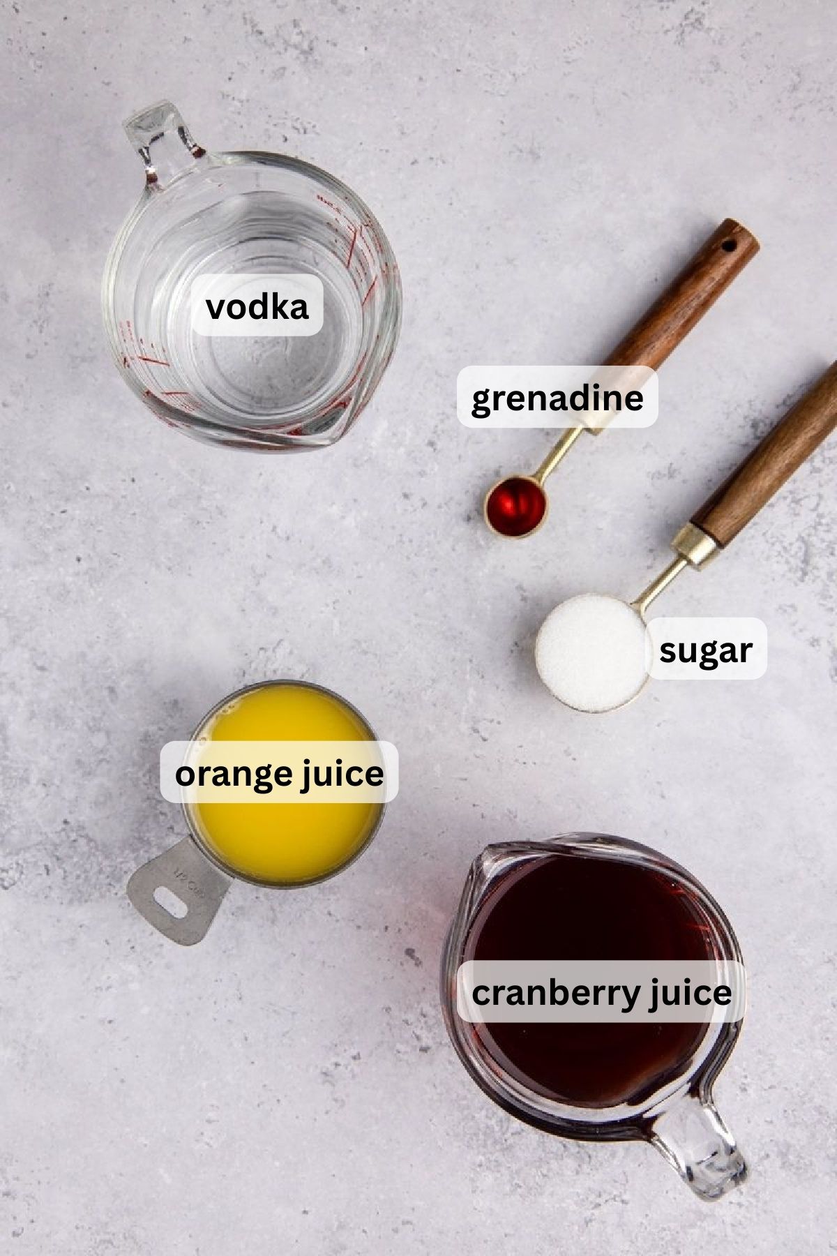 Ingredients for making a love potion cocktail.