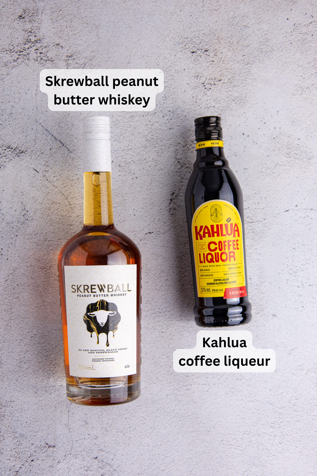 Bottles of the two ingredients needed to make a Peanut Butter Shot.