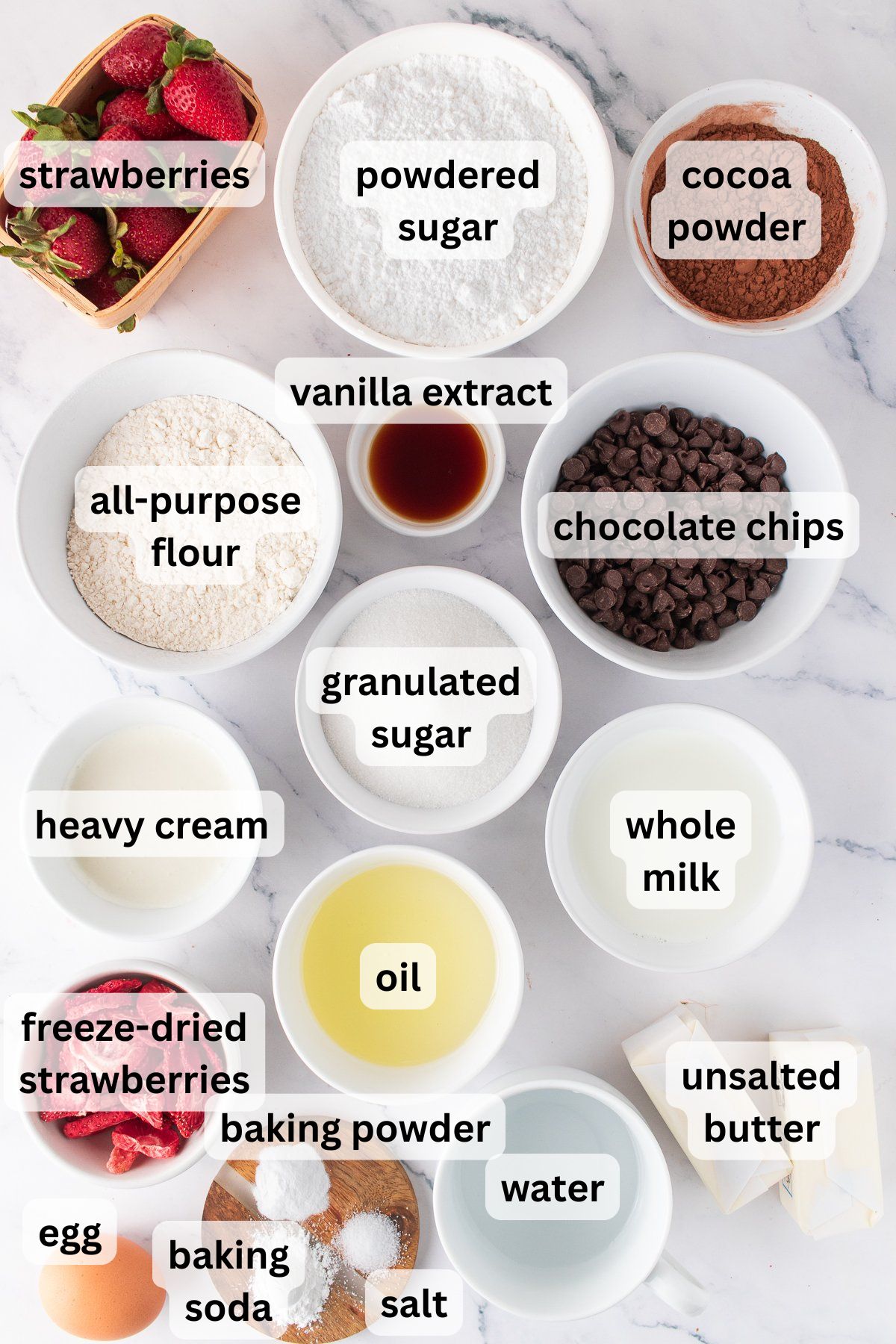 Ingredients to make these cupcakes on a table.