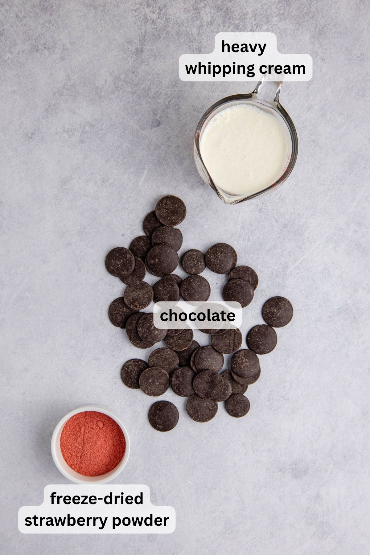 Ingredients for making strawberry truffles.