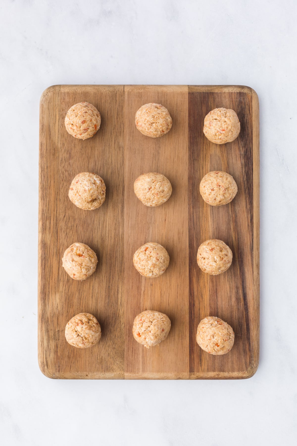 A cook scoop rolled onto a cutting board.