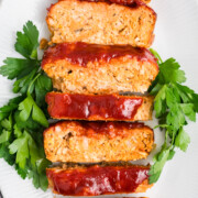 Chicken meatloaf with parsley on the side.