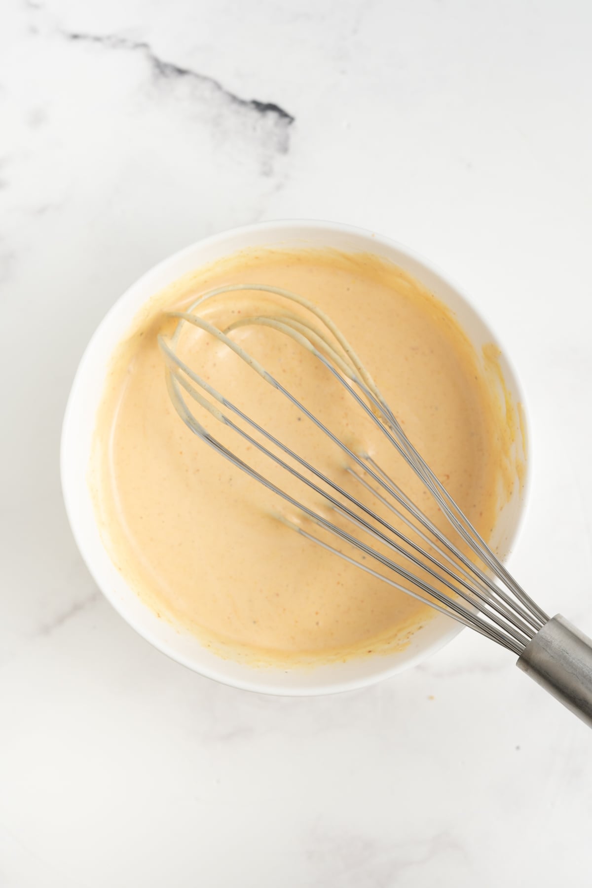 After whisking the ingredients are all blended together.