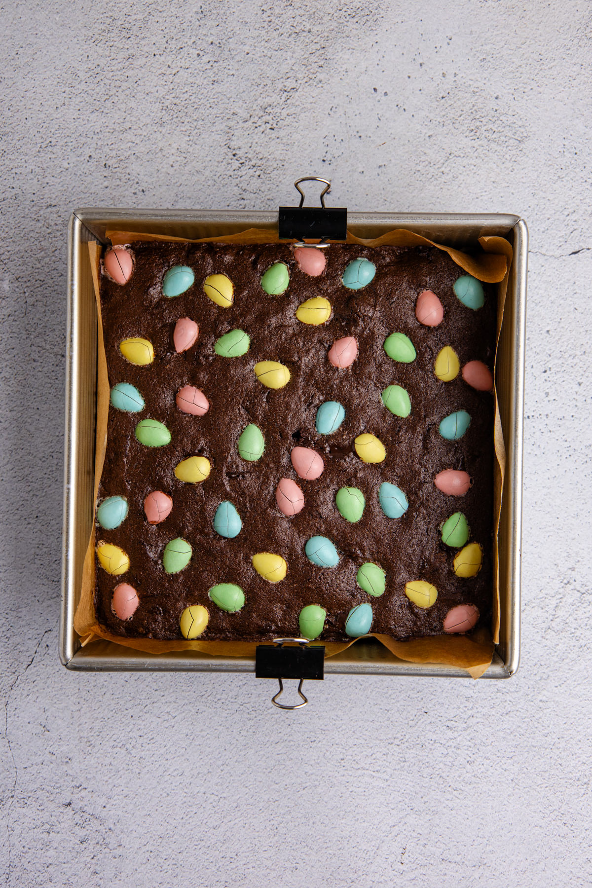 Cadbury mini eggs added before baking.