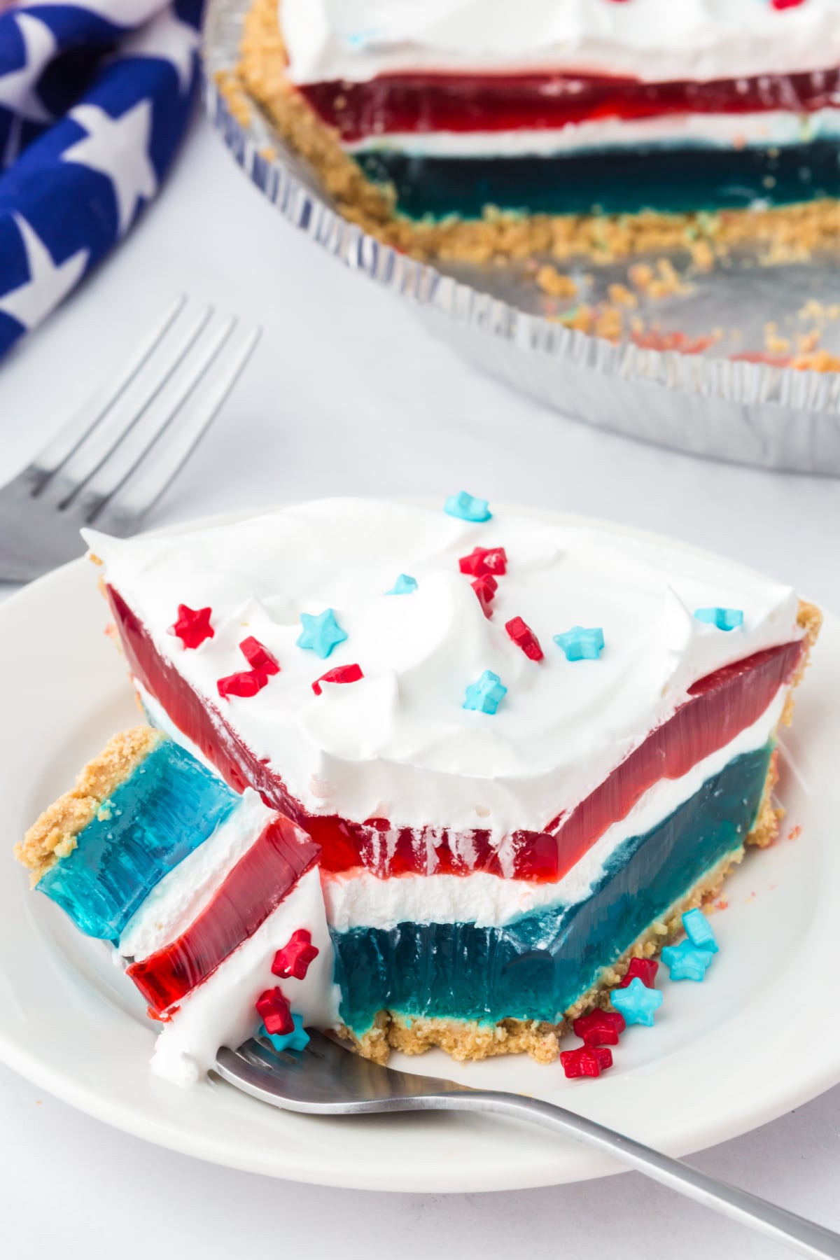 A fork taking a slice of 4th of July pie off.