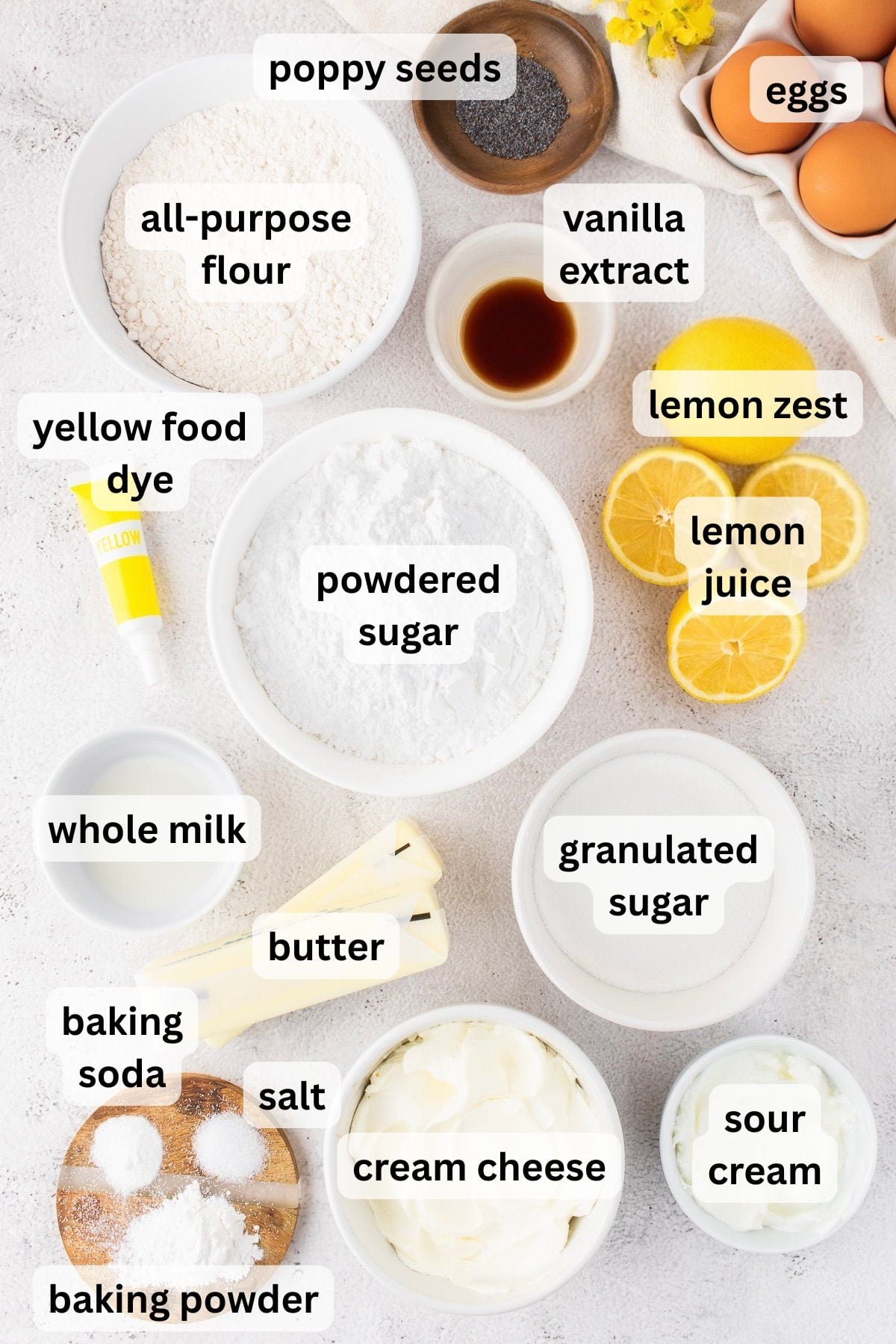 Ingredients to make these cupcakes on a table.